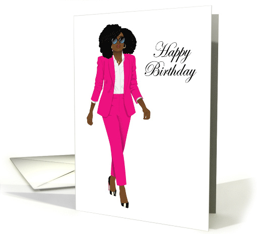 Happy Birthday for Black Woman Magenta Suit Natural Hair... (1697820)