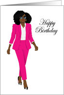 Happy Birthday for Black Woman Magenta Suit Natural Hair Sunglasses card