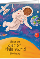 Birthday Black Boy in Astronaut Suit in Outer Space Planets card