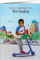 Birthday - Black Boy Riding on a Scooter at the Park card