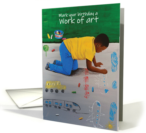 Birthday - Black Boy Having Fun Drawing on Sidewalk with Chalk card