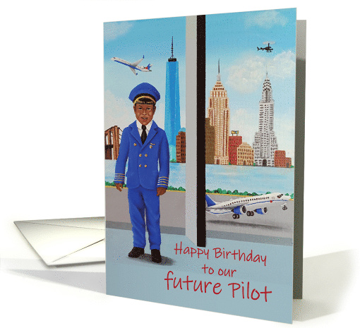 Birthday - Black Boy Future pilot at Airport in New York City card