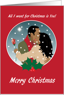 Merry Christmas - Black couple embracing lovingly at Christmas card