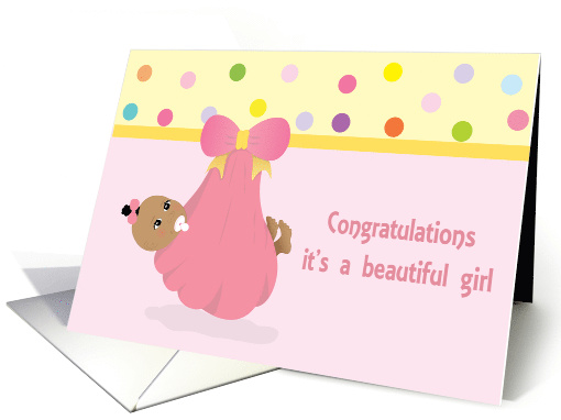 It's a girl Card - Beautiful recently born girl in a stork pouch card