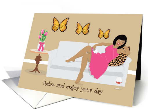 Mother's Day - Mother relaxing on sofa having wine on... (961905)