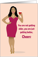 Birthday-Sexy African American Woman, Wine glass, pink dress card