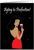 Birthday for her, Sexy African American Woman, Wine glass, red dress card