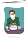 Man in Mask With Birthday Cake Happy Birthday During Coronavirus card