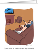 Man On Couch With Remote Watching TV At Home Coronavirus card