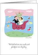 Bride and Groom Trim Sails Wedding Postponement During Coronavirus card