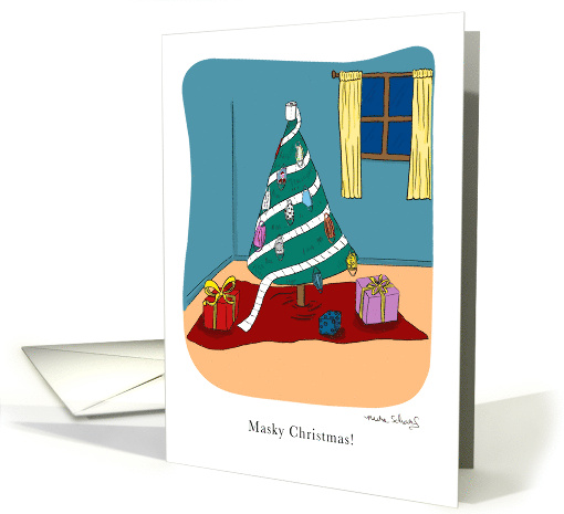 Humorous Christmas Tree with Masks Coronavirus card (1652292)