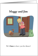 Customizable Turkey and Cook Happy Thanksgiving Funny Cartoon card