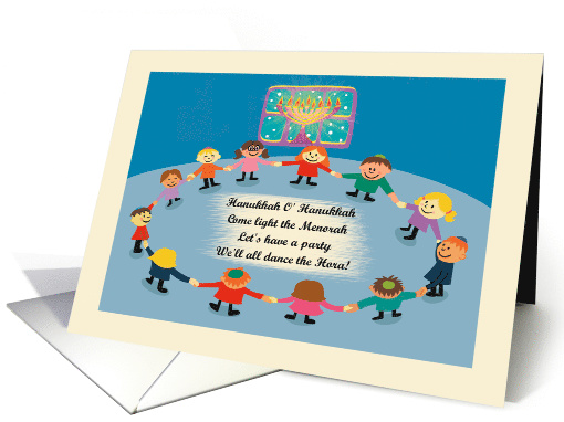 Sweet Illustrated Happy Hanukkah Children Dancing the Hora card