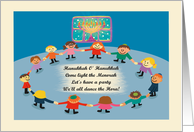 Sweet Illustrated Happy Hanukkah Children Dancing the Hora card