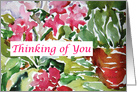 Thinking of You Red Flowers Watercolor Painting card