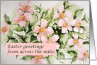 Easter Greetings Across the Miles Pink Dogwood Watercolor Painting card