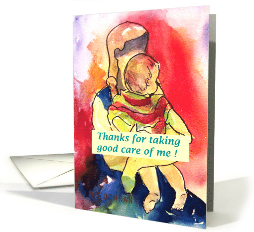Child Hug Thank You for Taking Care of Me Watercolor Painting card