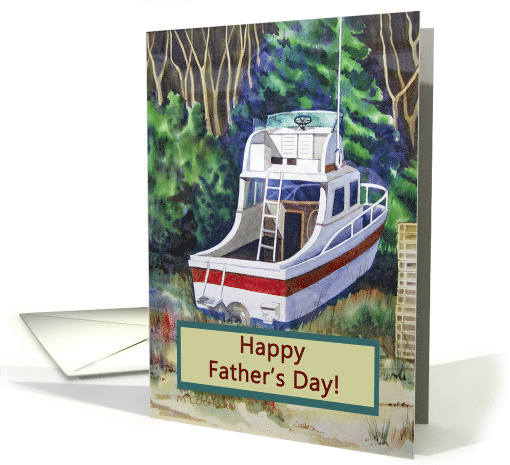 Happy Father's Day Fishing Boat Watercolor Painting card (1563020)