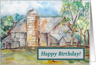 Happy Birthday Barn and Sky Watercolor Painting card