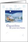 New home congratulations with winter landscape, personalize name card