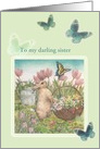 For Sister Birthday on Easter Bunny in Garden card