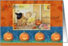 Birthday on Halloween Pair of Teddy Bears Pumpkins card