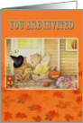 Halloween Party Invitation Pair of Teddy Bears Pumpkins card