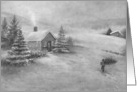 Old Fashion Custom Christmas Black and White Snowscape card