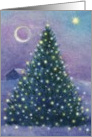 for Step Daughter & Son in Law Moon over Twinkling Christmas Pine card