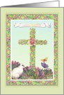 Hoppy Easter Illustrated Cross & Spring Florals card