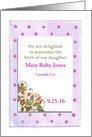 Custom Baby Girl Announcement Polka Dots & Botanical card