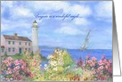 Wedding Congrats Custom Seaside Garden Lighthouse card