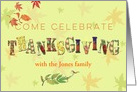 Thanksgiving Invite with Fun Fonts & Leaves Custom Name card