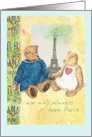 For Wife, Paris Anniversary,Pair of Cuddly Teddy Bears Eiffel Tower card