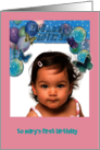 Custom Front Illustrated Balloons & Butterflies, Birthday Invite card