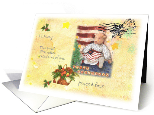 Patriotic xmas teddy bear, personalize name & message card (1002007)