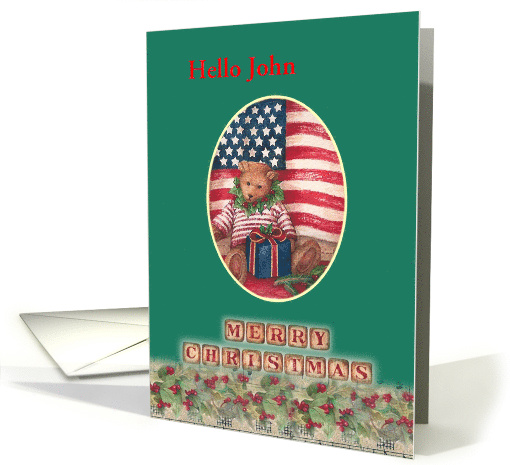 Patriotic Xmas Teddy Bear, Personalize Name & message card (1002045)