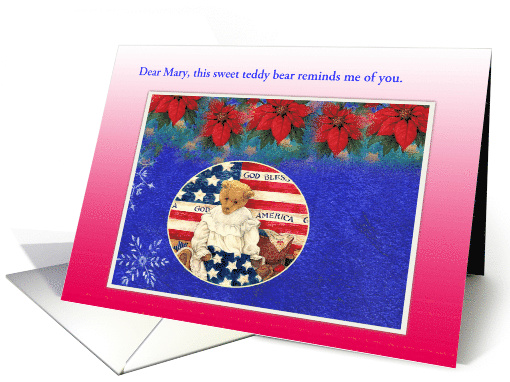Patriotic Xmas Teddy Bear, Personalize Name & message card (1002061)
