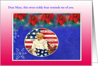Patriotic Xmas Teddy Bear, Personalize Name & message card