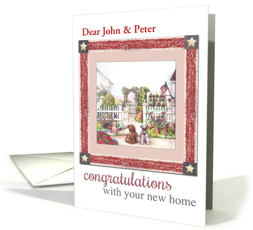 Congratulations on New Home, Stars and Stripes Personalize Name card