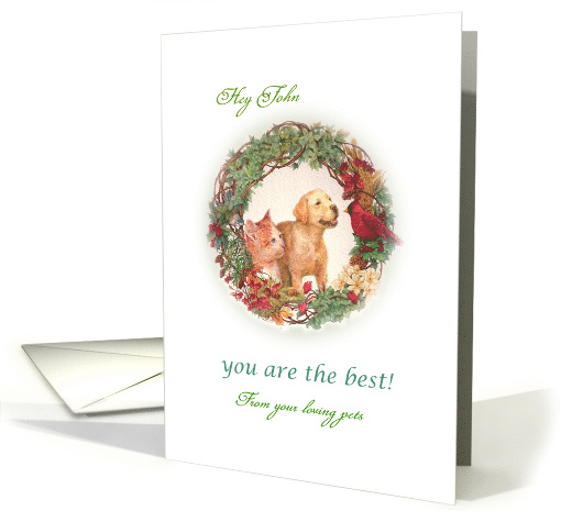 Christmas with puppy & kitten , with personalize name card (1009659)
