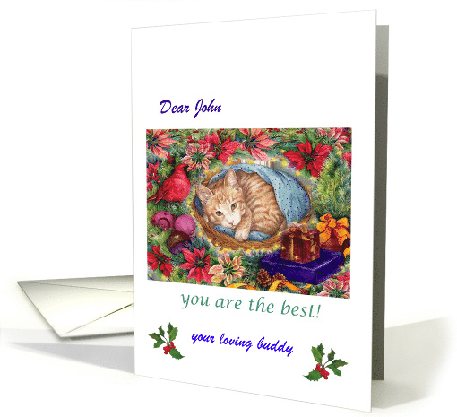 Merry Xmas with Illustrated Kitten, personalize name card (1010421)