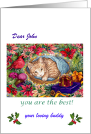 Merry Xmas with Illustrated Kitten, personalize name card