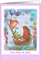 New Birth Illustrated Birds Congratulations, Personalize Name card