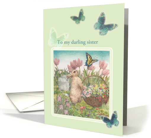 For Sister Birthday on Easter Bunny in Garden card (1062323)