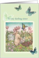 For Sister Birthday on Easter Bunny in Garden card