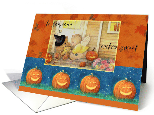 Birthday on Halloween Pair of Teddy Bears Pumpkins card (1147122)