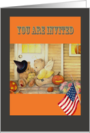 Halloween Party Invitation Pair of Teddy Bears Flag card