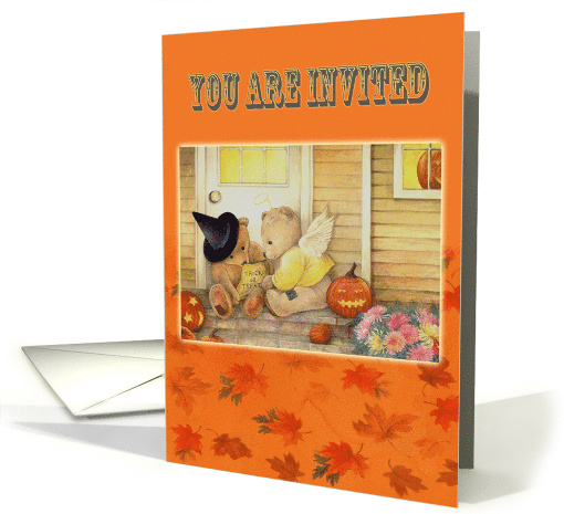 Halloween Party Invitation Pair of Teddy Bears Pumpkins card (1147186)