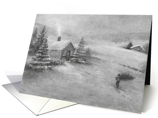 Old Fashion Custom Christmas Black and White Snowscape card (1170808)